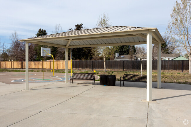 Joe Shoemaker School has an outdoor covered seating area.