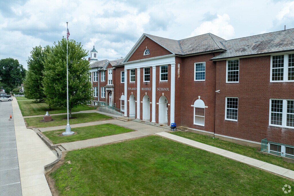 Students at Poland Middle School root for the Bulldogs.