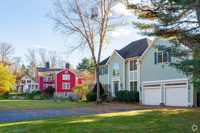 A row of vibrant homes sits on a quiet cul de sac in the Haggetts neighborhood of Andover.
