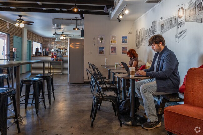 King Coffee is a casual brick-clad coffee shop in Maple Ash.
