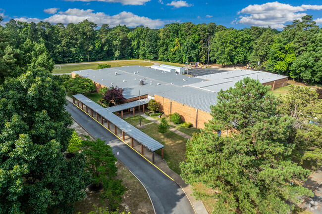 An aerial view of the campus of Three Chopt Elementary School.