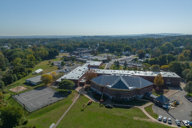 Outdoor sports courts support physical education at Slade Middle School in New Britain.