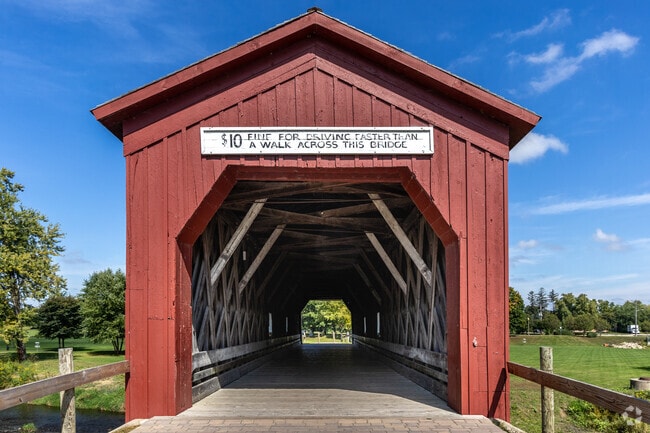 Vehicles were not allowed to drive faster than a walk through the bridge in Covered Bridge Park.