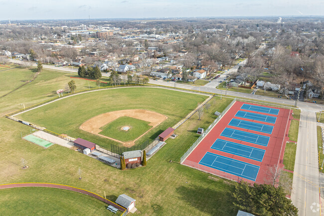 The tennis courts and baseball field await students at the Morris Community High School.