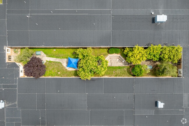 An enclosed courtyard at Friendship Elementary provides a quiet place to study or relax.