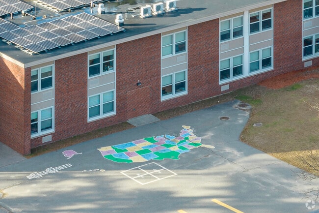 An aerial view of one of the play areas at Martha Jones School in South Westwood, MA.