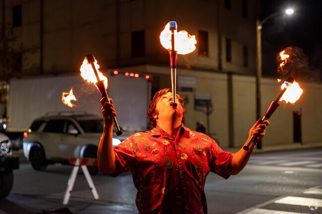 Watch jugglers perform with fire at Lansdale First Fridays.