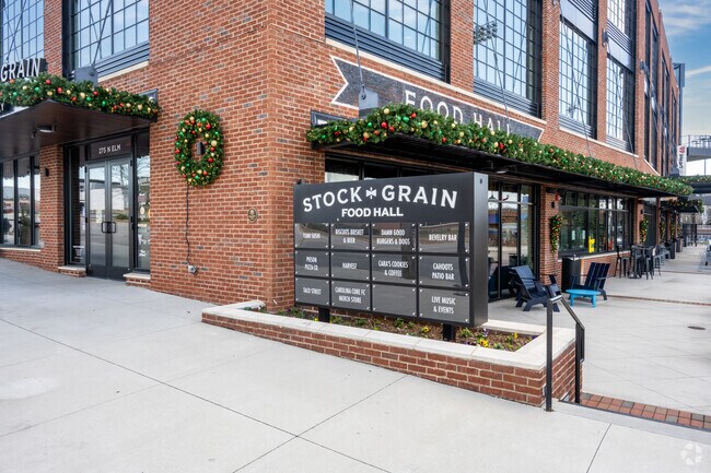 The Stock and Grain Food Hall is a popular dining option for High Point Residents.
