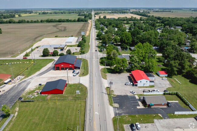 Royerton relishes the color red at the main intersection of town.