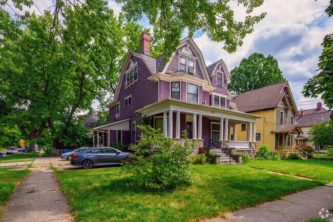 An impressive Dutch Colonial home sits on the corner of Stuart and W. Kalamazoo.