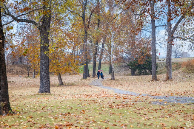 Washington Irving Park offers paved paths that wind through wooded areas.