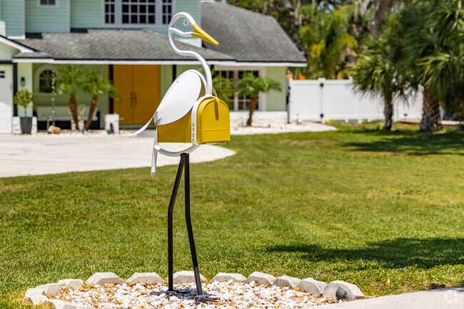 A decorative mailbox brightens a yard in New Port Richey South.