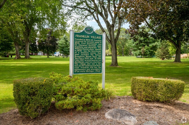 The plaque of Franklin Village in the historic downtown of Franklin.