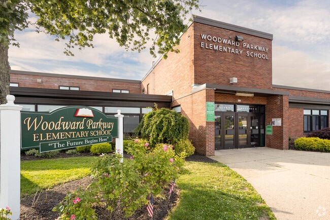 The entrance to Woodward Elementary School is warm and inviting.