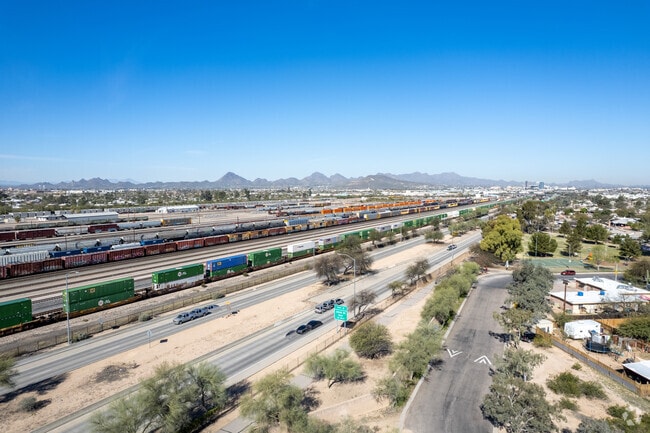 An overview of Barrio Centro, leading to Aviation Parkway and Downtown Tucson.