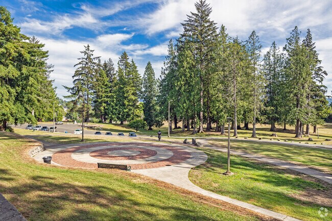 The Liz Preble Court is a circular paved path in Sam Benn Park in Aberdeen, WA.