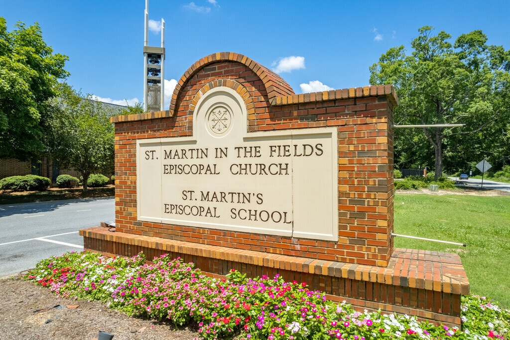 Welcome to the main campus, church, and school sign at St. Martin's Episcopal School.