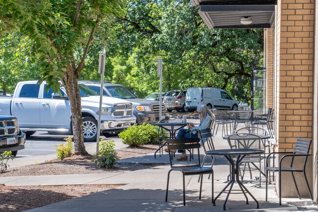 Residents enjoy the many outdoor dining options in the Vose neighborhood, such as the Starbucks patio.