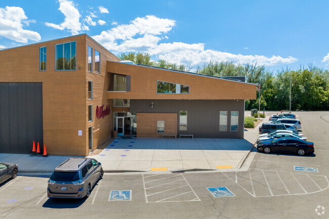 A view of the front and side parking lot at Wasatch Charter School.