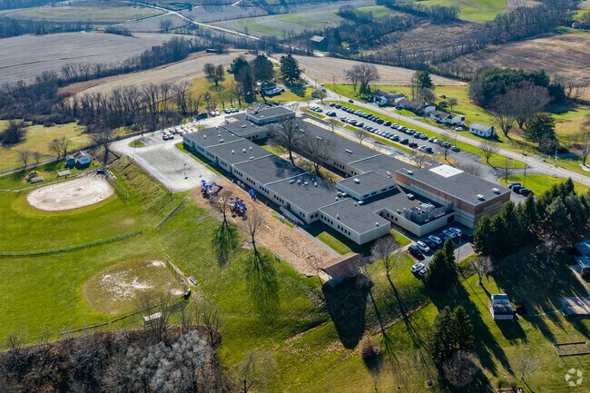 The center of Fort Allen Elementary School includes an outdoor area for students and staff.