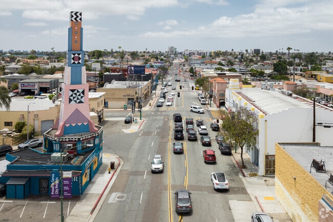 View west along University Avenue in Fairmount Village, San Diego.