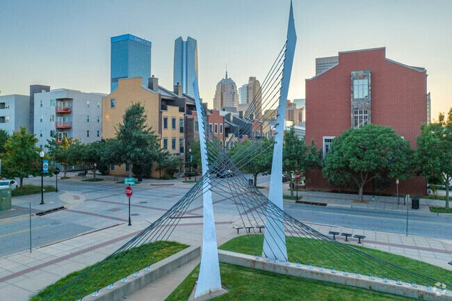Deep Deuce sits beneath the OKC skyline.