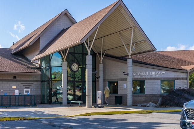 The Post Falls public library is located a short drive outside the South Shore neighborhood.
