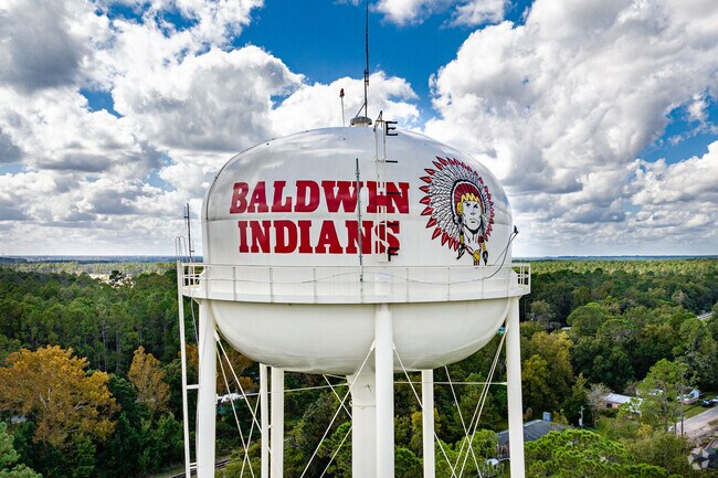 The water tower supporting the Baldwin Indians can be seen from anywhere in town.