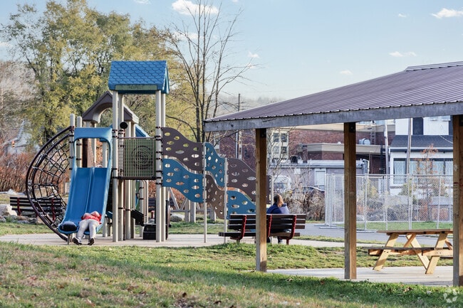 Taking a break at the playground at the Lackawanna River Heritage Trail in Carbondale, PA.