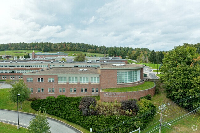 The side of Wachusett Regional High School that faces the street.
