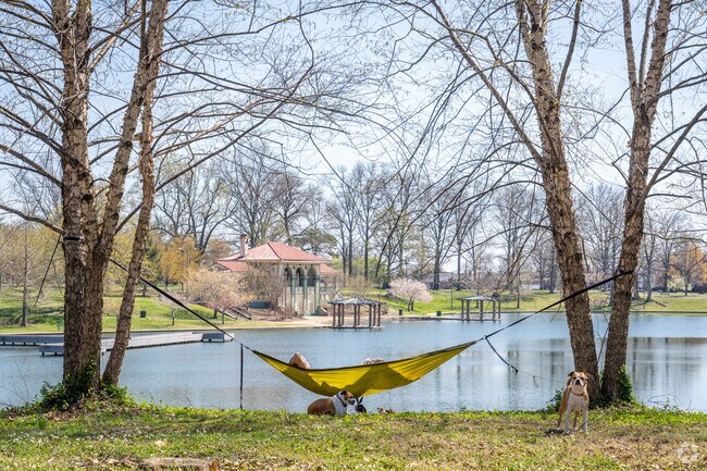 Take in the view over Boathouse Lake in Carondelet Park.