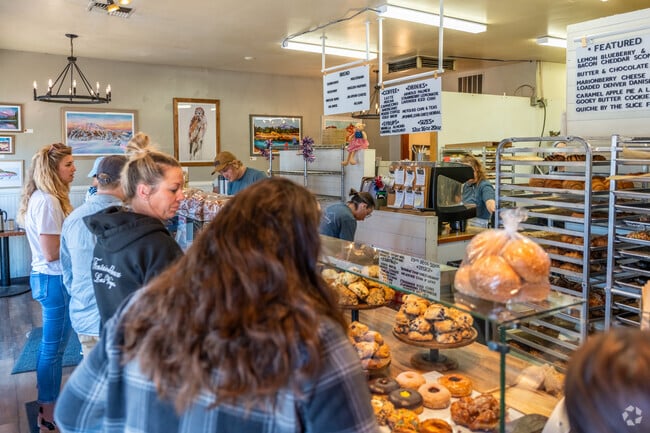 Residents and visitors line up at locally owned shops in downtown Sisters.