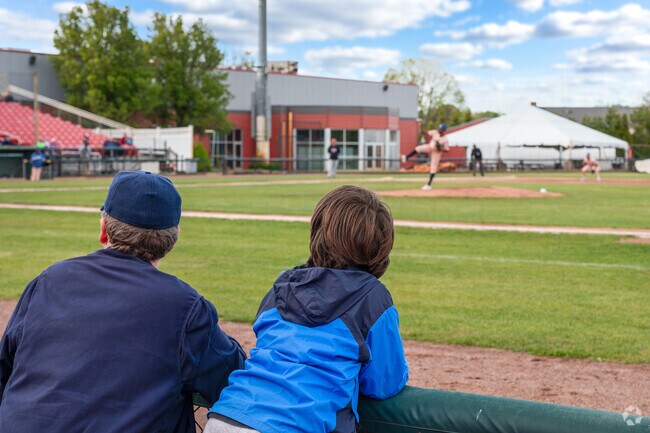 A father and son cheer on the Brockton Knockouts at Campanelli Stadium.
