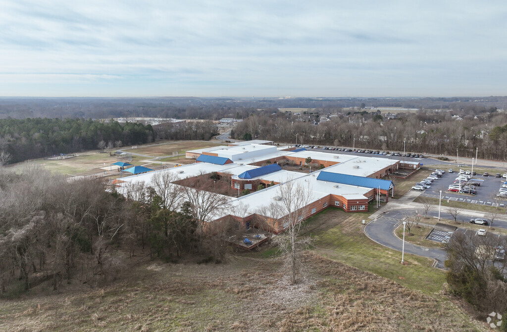 An aerial view of Weddington Hills Elementary School in Concord.