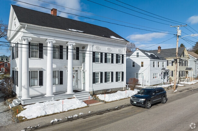 This home in Downtown Saco stands out with its large columns.