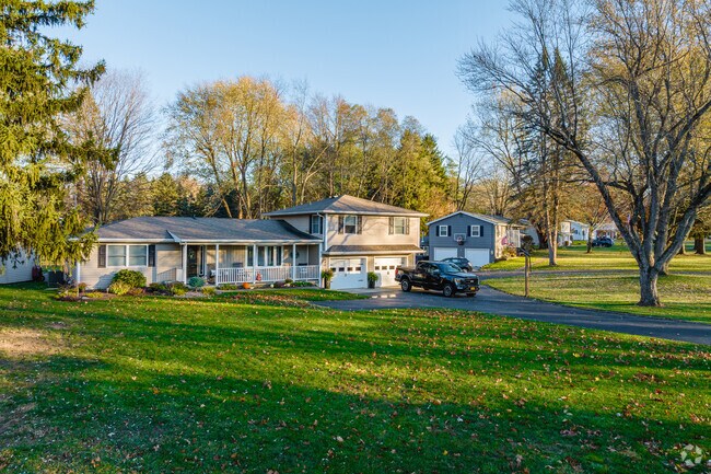 Split level homes with multi-car garages are popular in Elma.