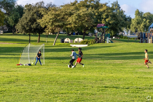 Children play soccer at Gompers Park in Ridgeview-Webster.