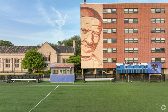 Large mural at the Wish Field Park in Sheffield & DePaul includes a Baseball field.