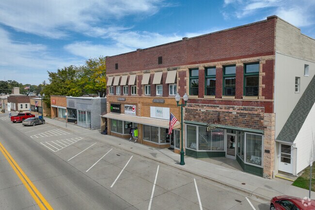 Main Street in downtown Blue Earth features historic architecture and classic storefronts.