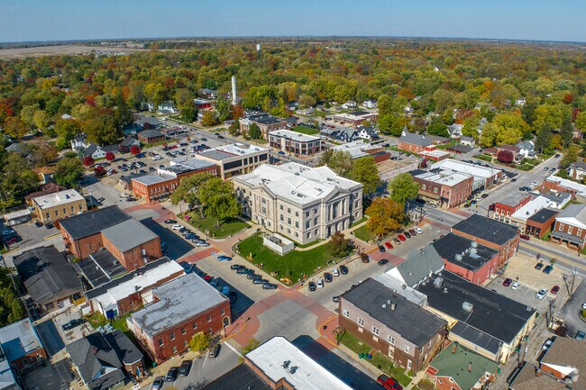 Downtown Danville, dominated by the Hendrick's County Courthouse Annex.