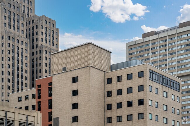 The Creative Arts Secondary School is blends into the St. Paul skyline.