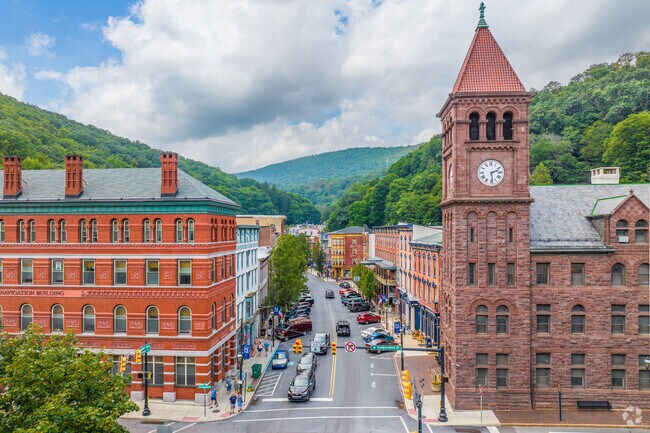 Restaurants and shops line Broadway in Jim Thorpe.
