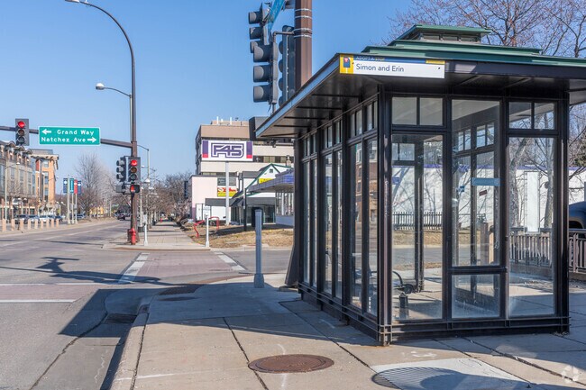 Numerous bus stops line the street along excelsior boulevard in Wolfe Park.