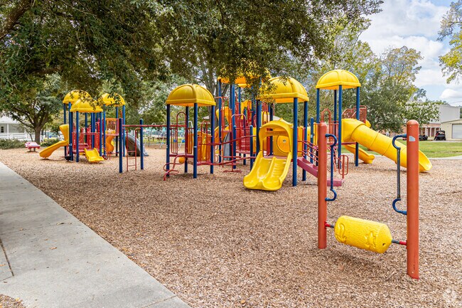 Several playgrounds give children plenty of space to play and explore.