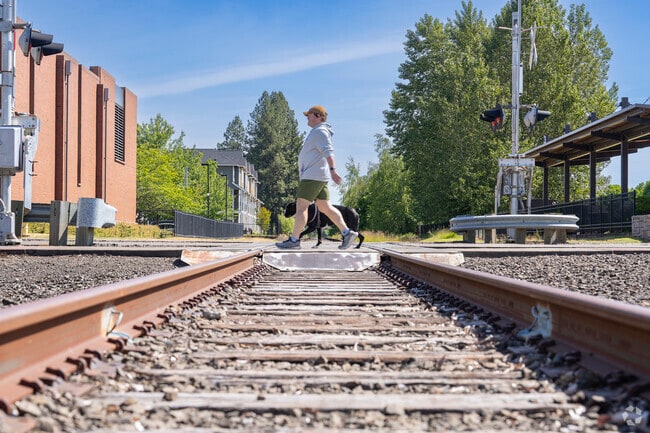The old Portland & Western Railroad tracks run through historic Downtown Sherwood.