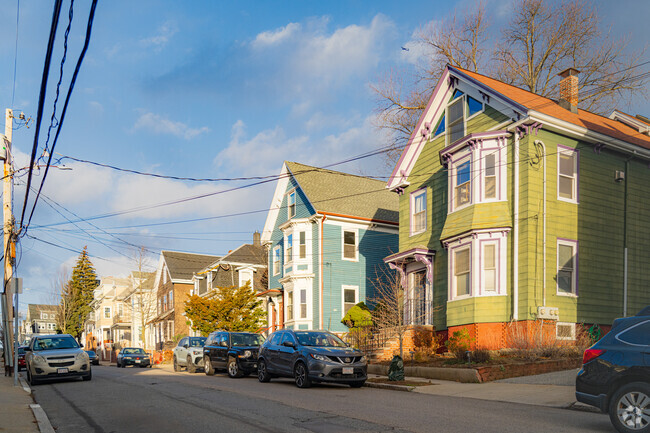 Beautiful and colorful homes line the streets of Magoun Square.