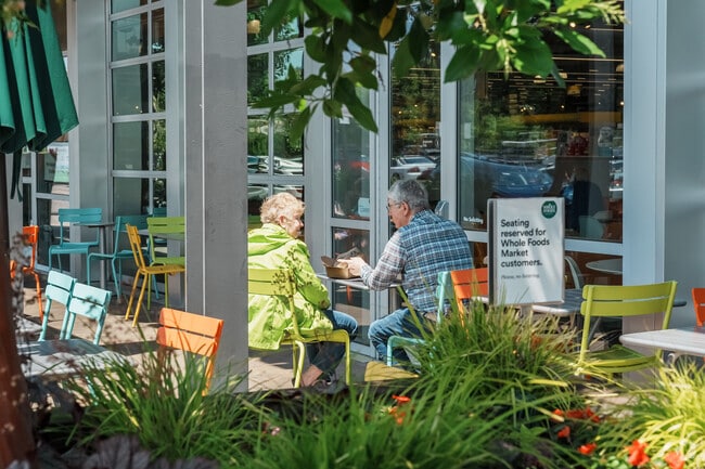 You can sit outside Whole Foods in Totem Lake, and enjoy lunch.