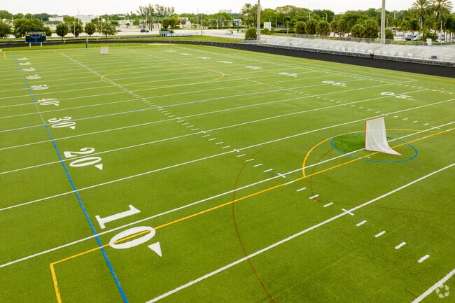 Close-up of the Boca Raton Community High School football field.