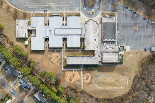 Overhead view of Mallard Creek Elementary School.