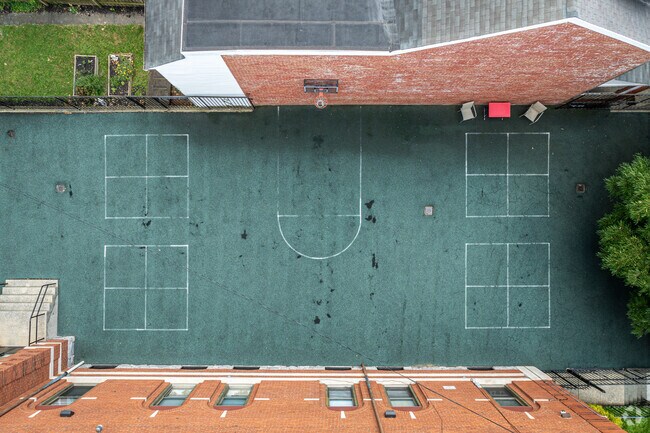 A secluded courtyard offers Sacred Heart School students a chance to take a break from studies.